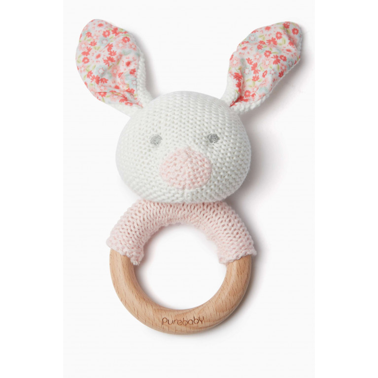 Purebaby - Bunny Rattle in Organic Cotton-knit & Beechwood