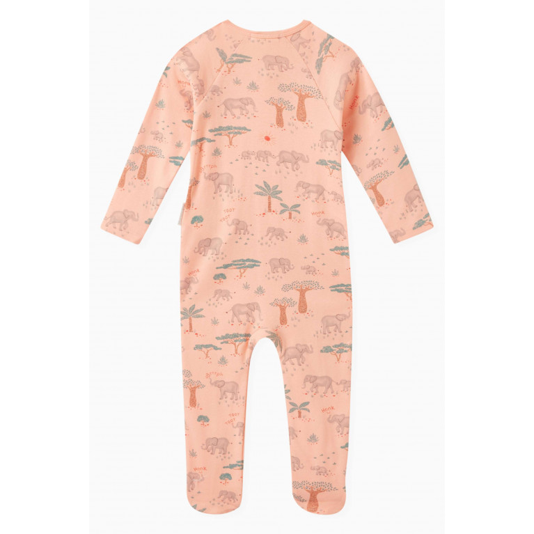 Purebaby - Elephant-print Sleepsuit in Organic Cotton Orange