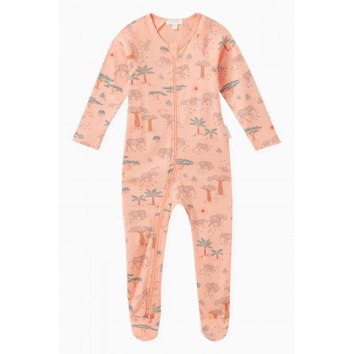 Purebaby - Elephant-print Sleepsuit in Organic Cotton Orange