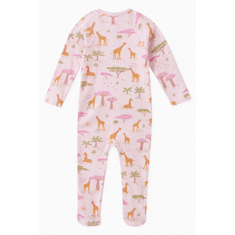 Purebaby - Giraffe-print Sleepsuit in Organic Cotton Pink