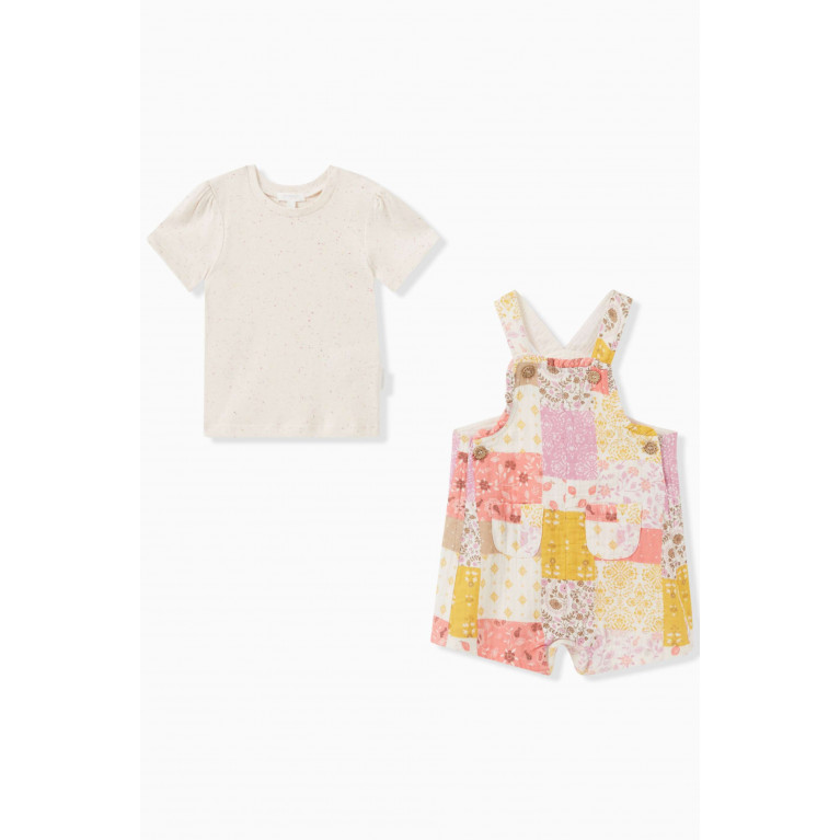 Purebaby - 2-piece Patchwork Overall Set in Organic Cotton