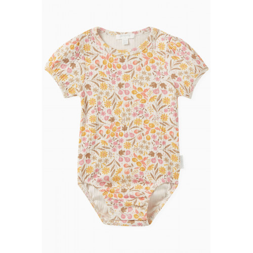 Purebaby - Floral-print Ribbed Bodysuit in Stretch Organic-cotton
