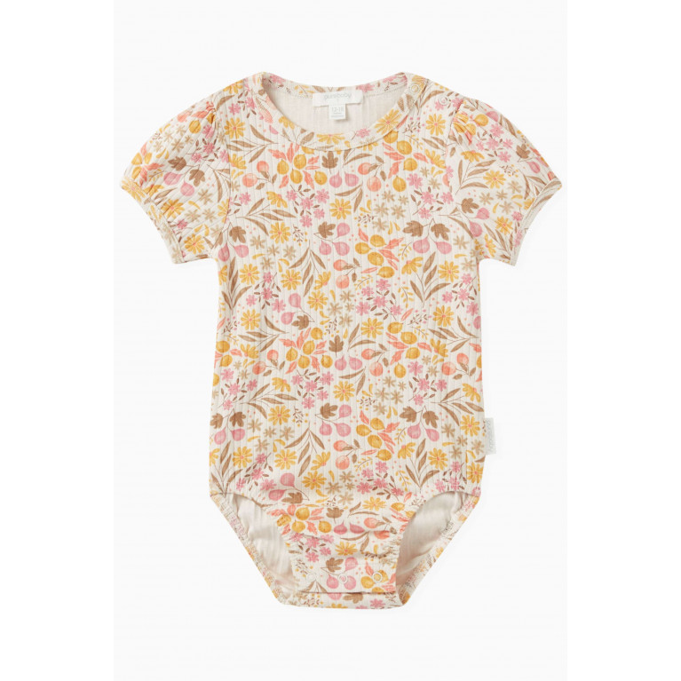 Purebaby - Floral-print Ribbed Bodysuit in Stretch Organic-cotton