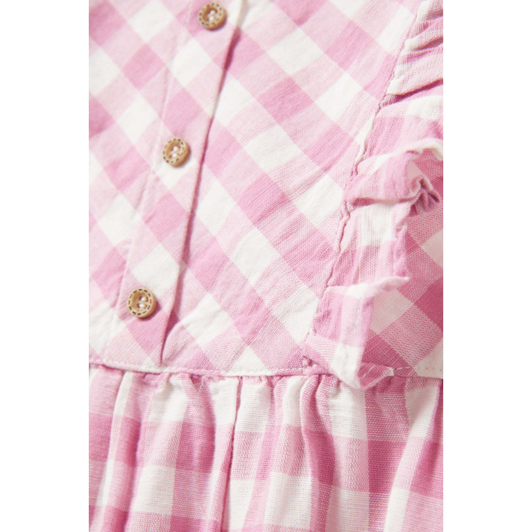 Purebaby - Gingham-patterned Bodysuit in Linen-blend