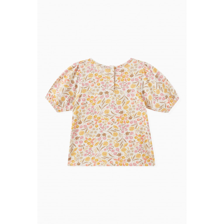 Purebaby - Puff-sleeve T-shirt in Organic Cotton-jersey Multicolour
