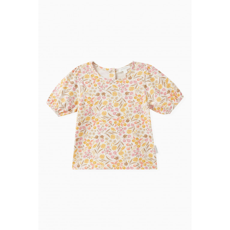 Purebaby - Puff-sleeve T-shirt in Organic Cotton-jersey Multicolour
