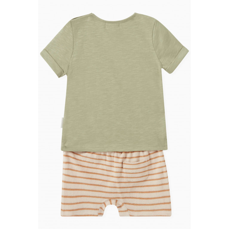 Purebaby - 2-piece Animal-print T-shirt & Striped Shorts Set