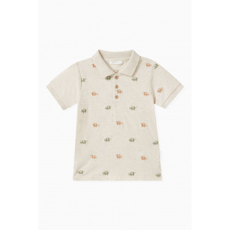 Purebaby - Elephant-embroidery Polo Shirt in Organic Cotton-piqué