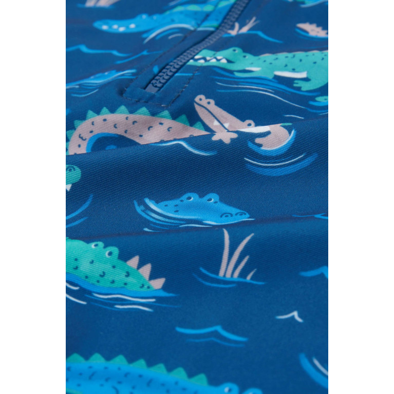 Purebaby - Crocodile-print Long-sleeve Sunsuit Blue