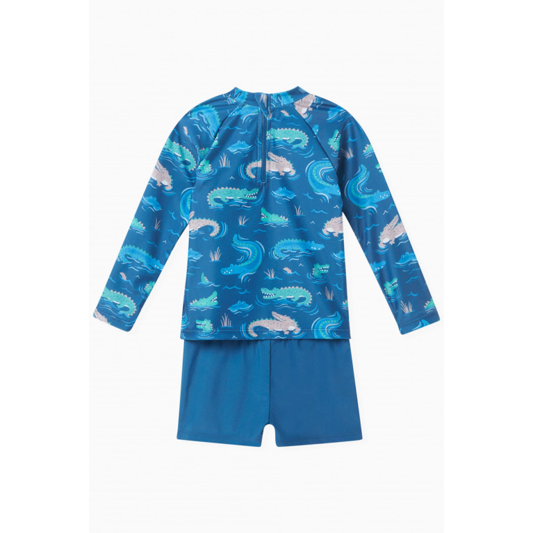 Purebaby - Crocodile-print Long-sleeve Swim Set Blue