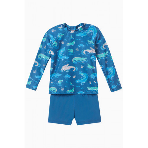 Purebaby - Crocodile-print Long-sleeve Swim Set Blue