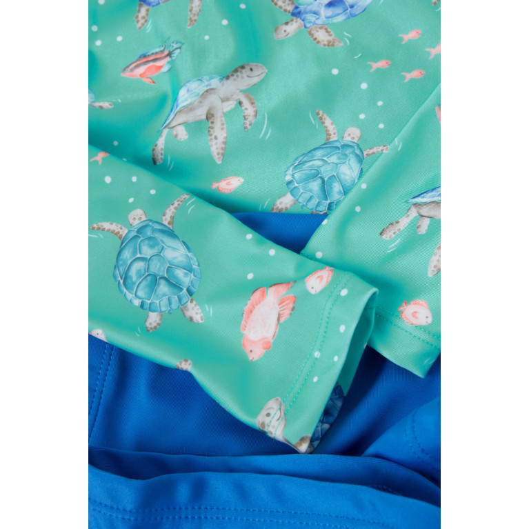Purebaby - Sea Turtles-print Long-sleeve Swim Set Green