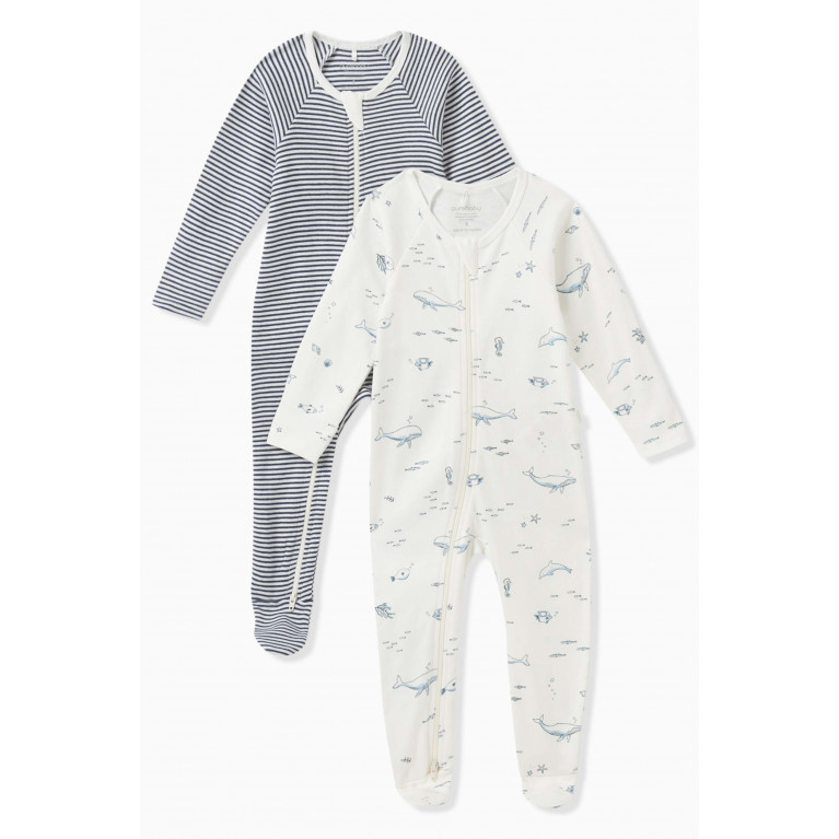 Purebaby - Printed Sleepsuit in Organic Cotton-jersey, Set of 2 Multicolour