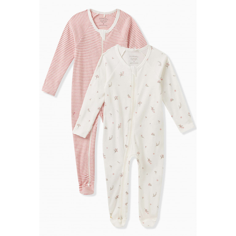 Purebaby - Printed Sleepsuit in Organic Cotton-jersey, Set of 2 Multicolour