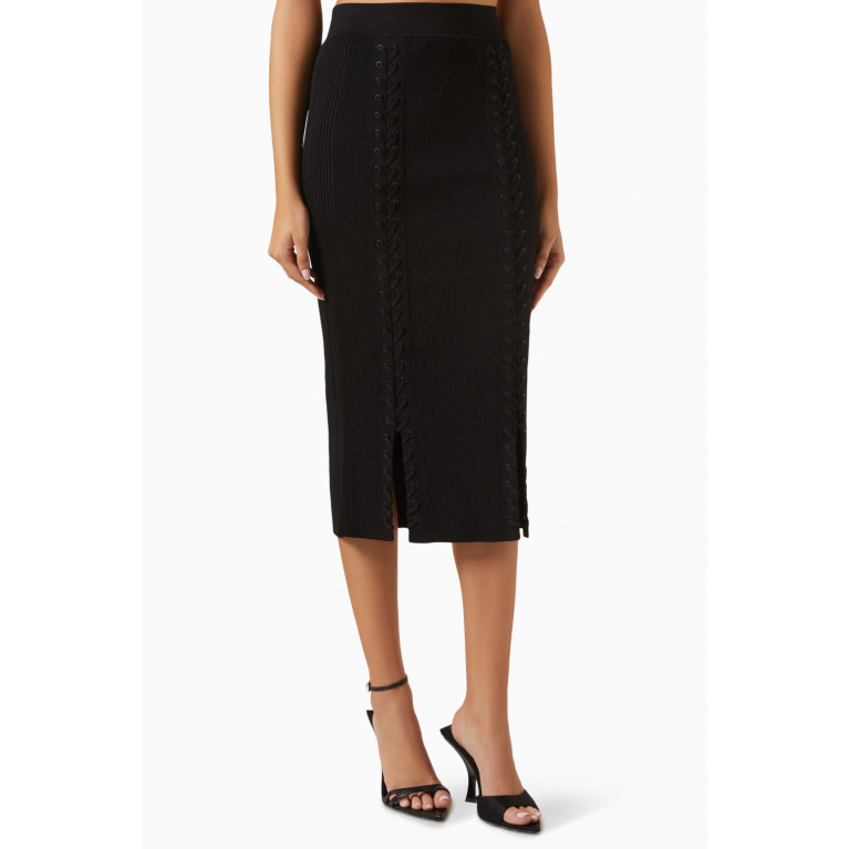 Simkhai - Helix Lace-up Midi Skirt in Ribbed Rayon-blend