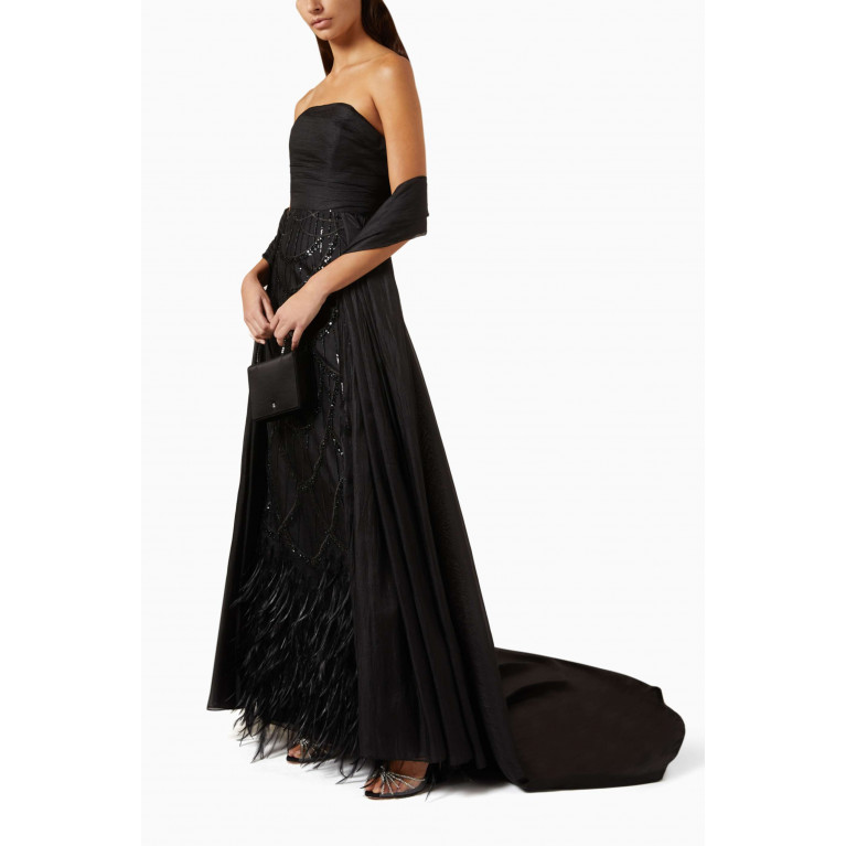 Euphoria - Strapless Embellished Feather Gown
