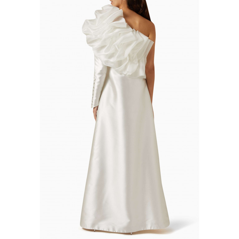 Euphoria - Ruffled One-shoulder Maxi Gown in Satin White