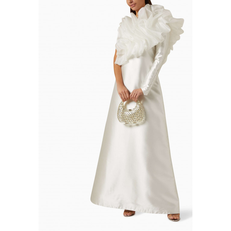 Euphoria - Ruffled One-shoulder Maxi Gown in Satin White
