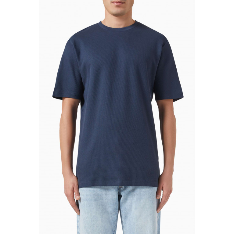 Selected Homme - Waffle-textured T-shirt in Organic Cotton Blue