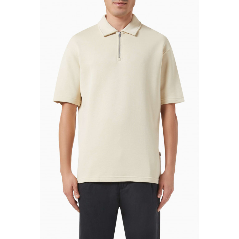 Selected Homme - Half-zip Polo Shirt in Cotton Blend Neutral