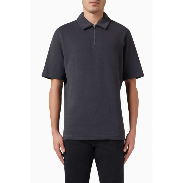 Selected Homme - Half-zip Polo Shirt in Cotton Blend Grey