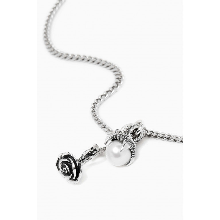 Emanuele Bicocchi - Arabesque Rose & Pearl Necklace in Sterling Silver