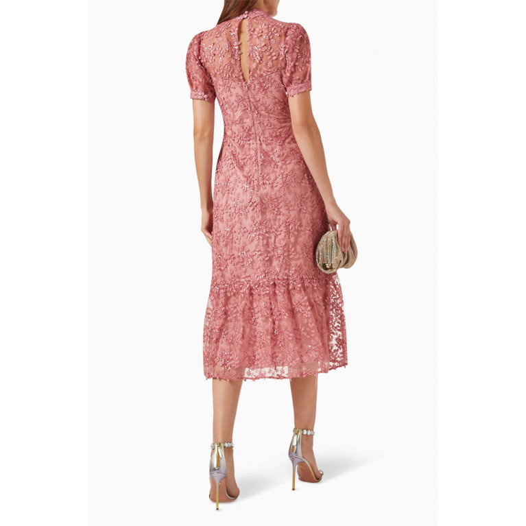 Maya - High Neck Embroidered Midi Dress Pink