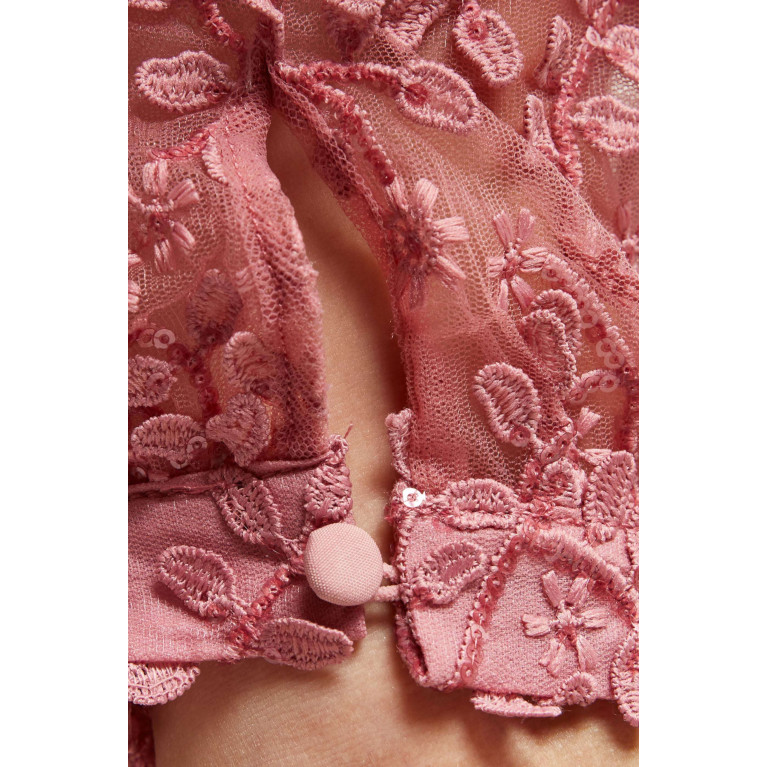 Maya - High Neck Embroidered Midi Dress Pink