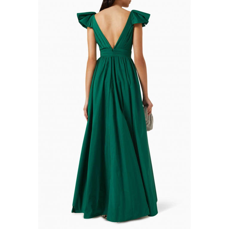 Marchesa Notte - Bow Detail Gown in Taffeta Green