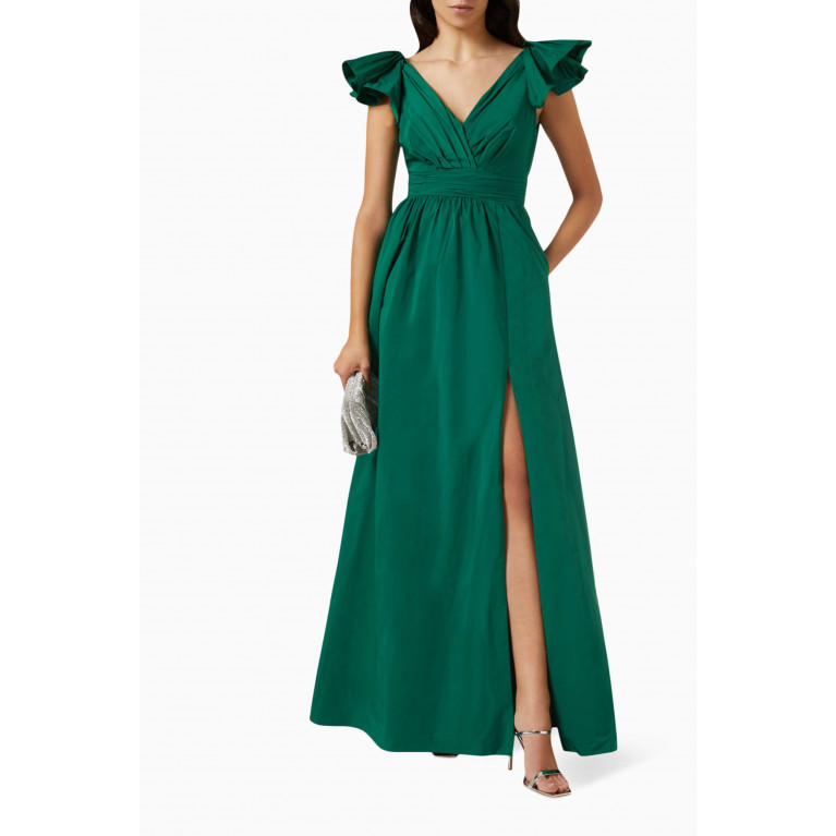 Marchesa Notte - Bow Detail Gown in Taffeta Green