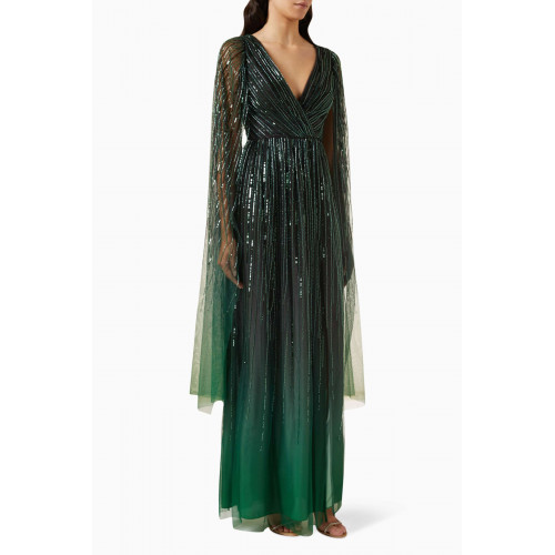 Marchesa Notte - Ombre Beaded Gown in Polyester Green