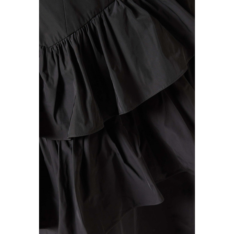 Marchesa Notte - Ruffled Midi Dress in Taffeta Black