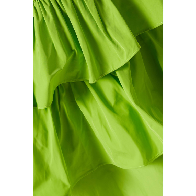 Marchesa Notte - Ruffled Midi Dress in Taffeta Green
