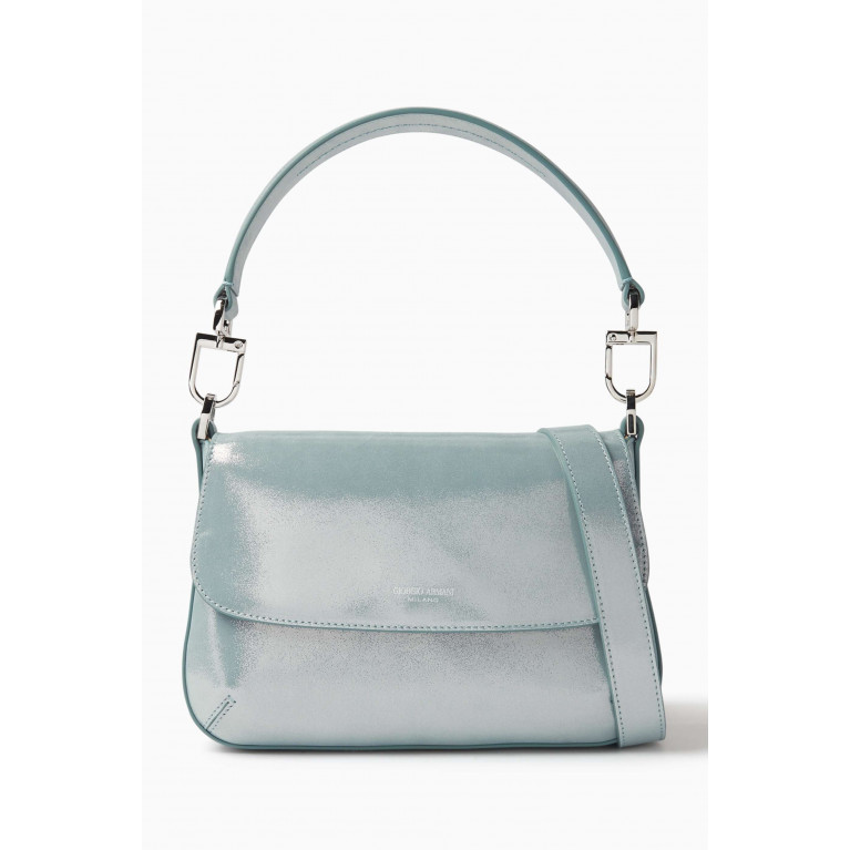 Giorgio Armani - Small La Prima Baguette Shoulder Bag in Metallic Leather Blue