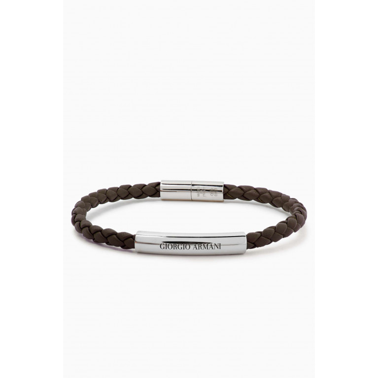 Giorgio Armani - Logo Bracelet in Sterling Silver & Leather Brown