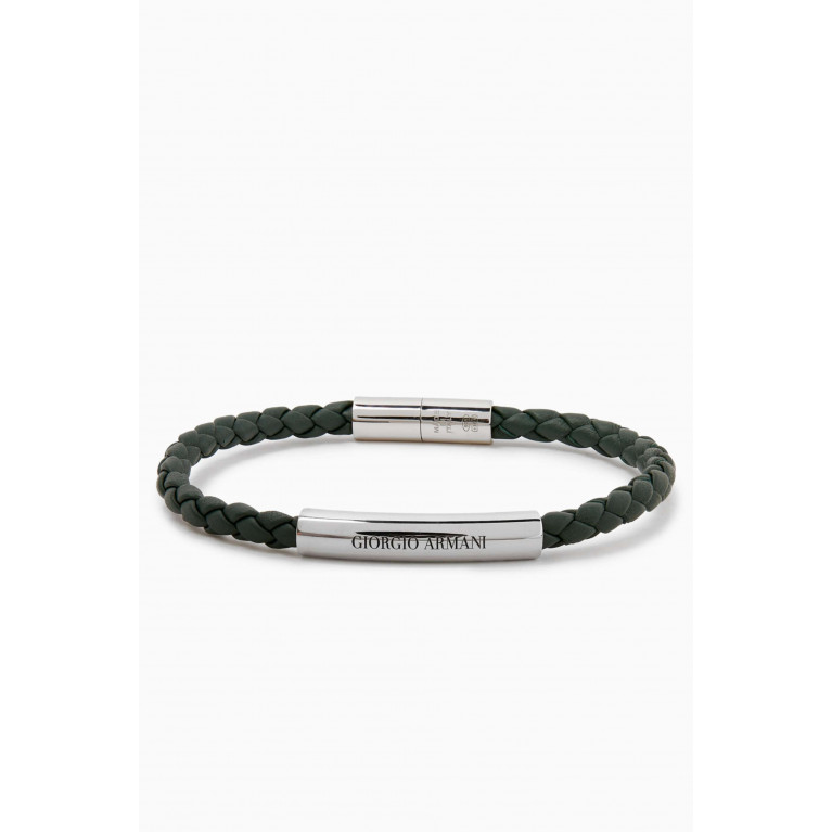 Giorgio Armani - Logo Bracelet in Sterling Silver & Leather Green