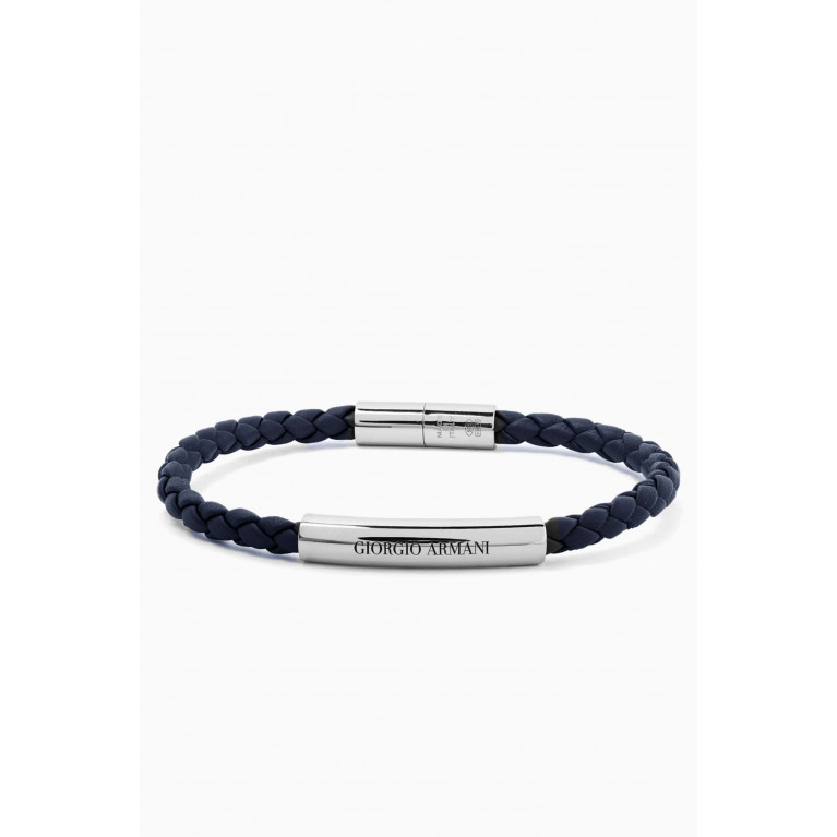 Giorgio Armani - Logo Bracelet in Sterling Silver & Leather Blue