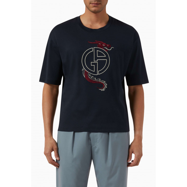 Giorgio Armani - Logo-embroidered T-shirt in Cotton Jersey