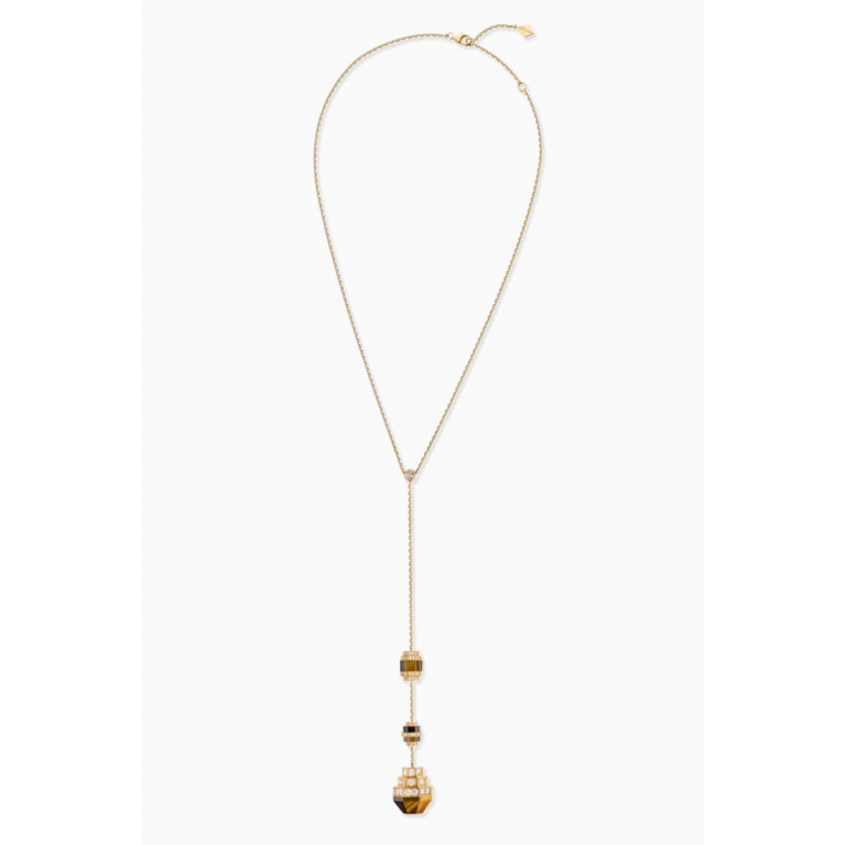 Samra - Azm Turath Diamond & Tiger Eye Single Sautoire Necklace in 18kt Gold