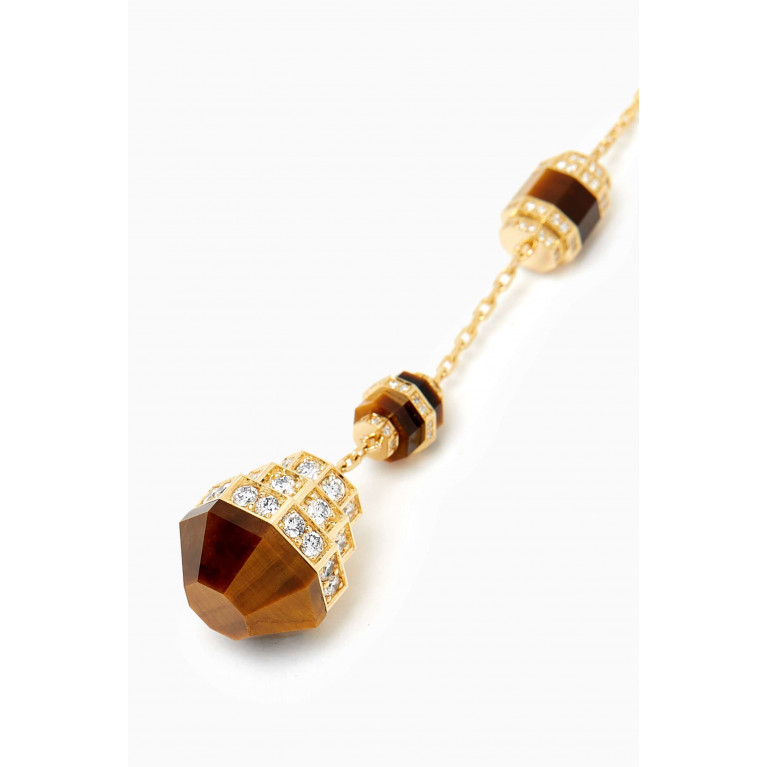 Samra - Azm Turath Diamond & Tiger Eye Single Sautoire Necklace in 18kt Gold
