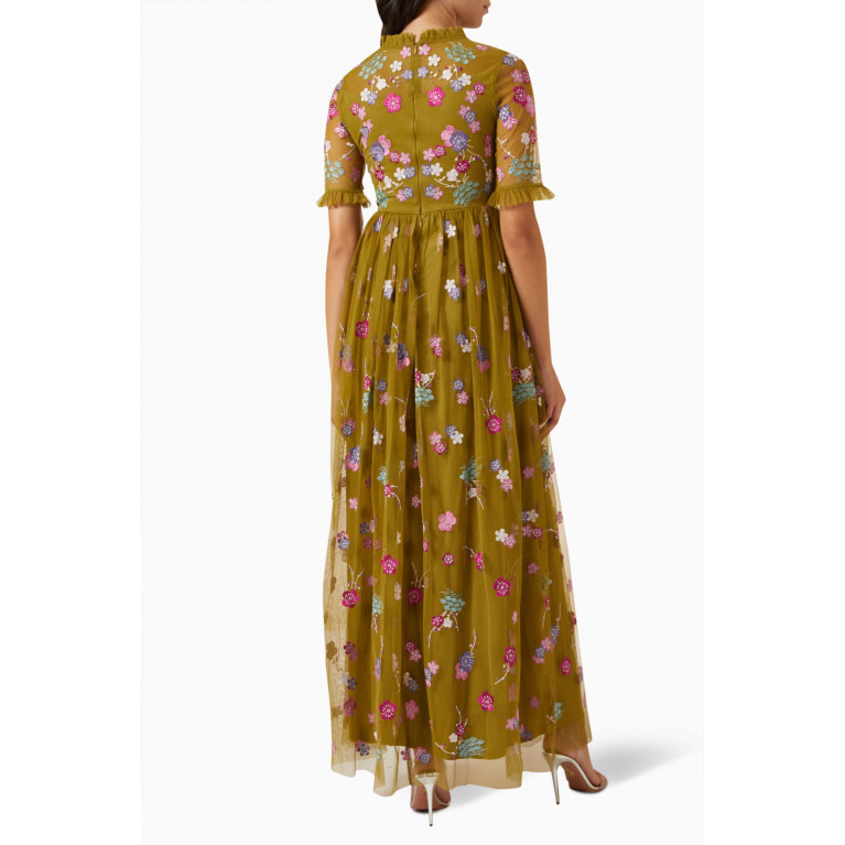Frock&Frill - Floral Sequin Embroidered Maxi Dress Neutral