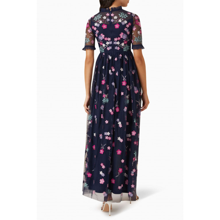 Frock&Frill - Floral Sequin Embroidered Maxi Dress Blue