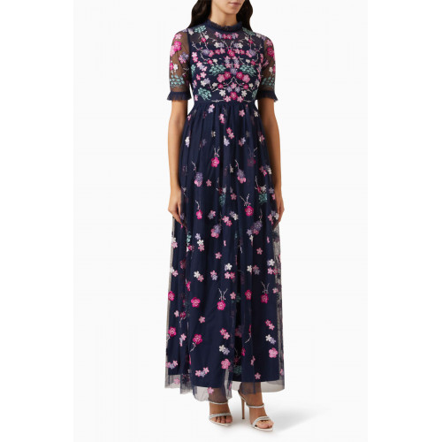Frock&Frill - Floral Sequin Embroidered Maxi Dress Blue