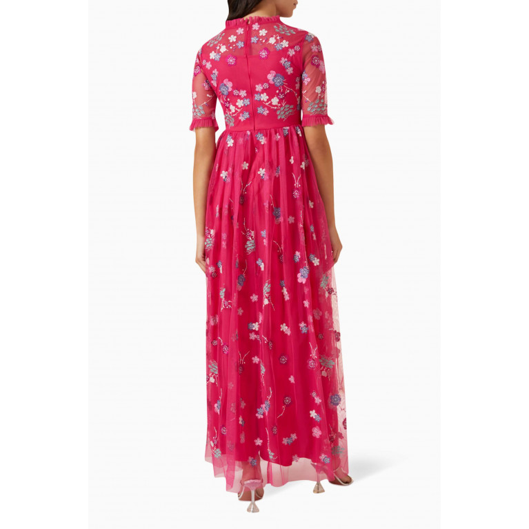 Frock&Frill - Floral Sequin Embroidered Maxi Dress Pink