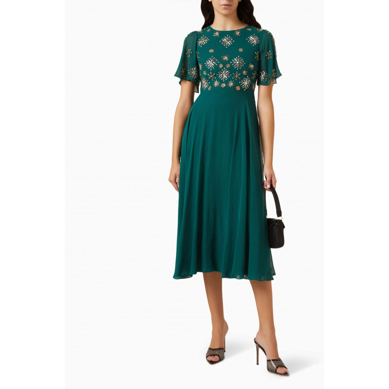 Frock&Frill - Sequin Embellished Bodice Midi Dress Green