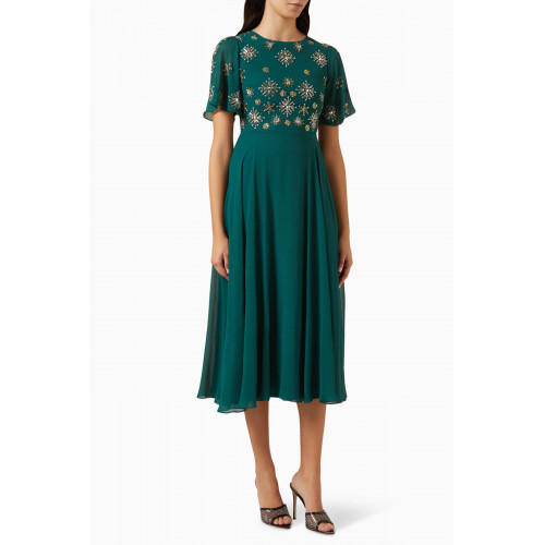 Frock&Frill - Sequin Embellished Bodice Midi Dress Green