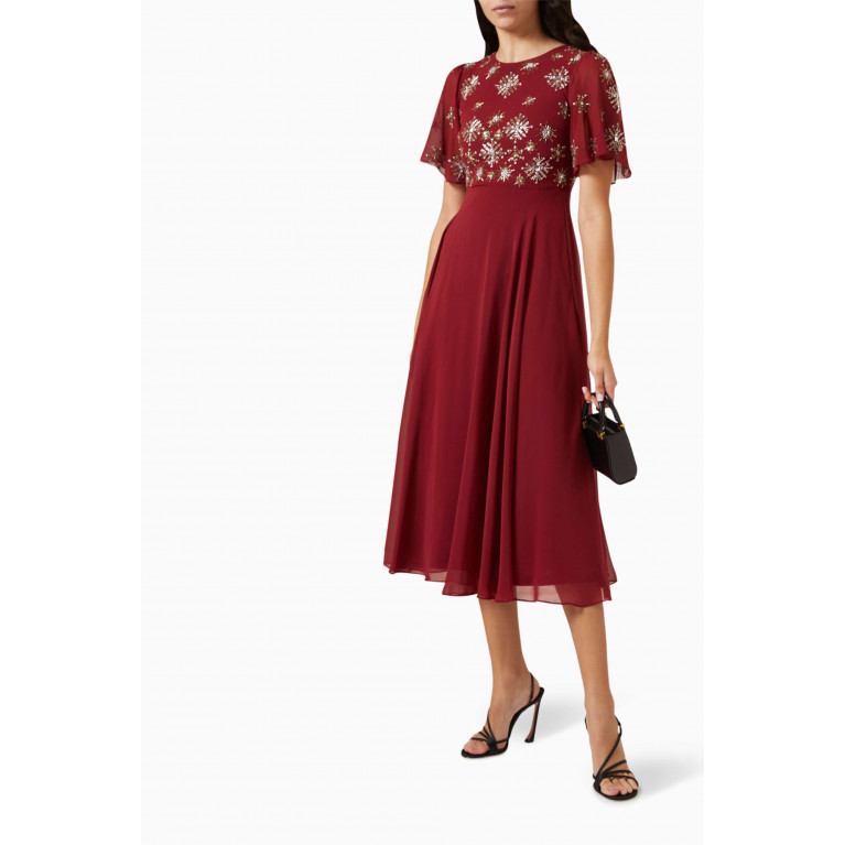 Frock&Frill - Sequin Embellished Bodice Midi Dress Red