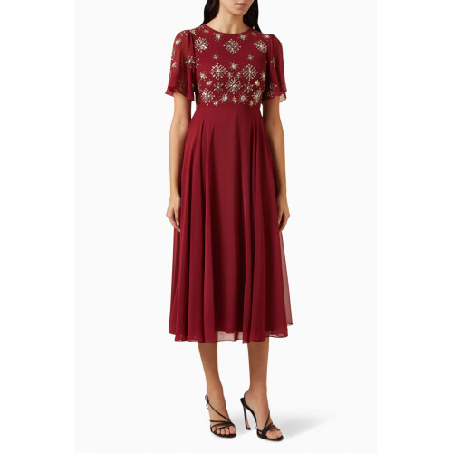 Frock&Frill - Sequin Embellished Bodice Midi Dress Red