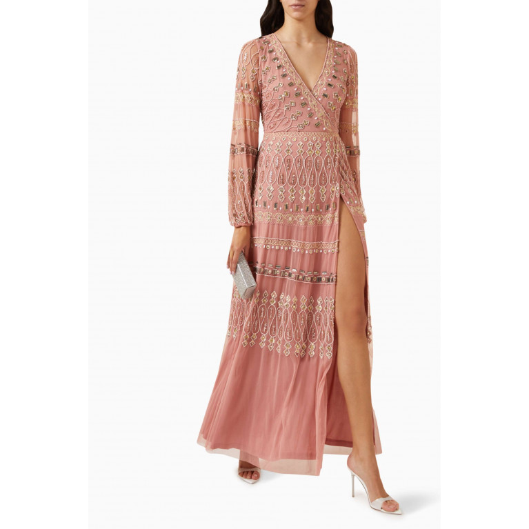 Frock&Frill - Sequin Embellished Wrap-Around Dress Pink
