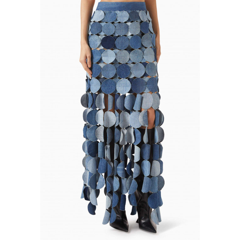 A.W.A.K.E Mode - Multicircle Maxi Skirt in Upcycled-denim